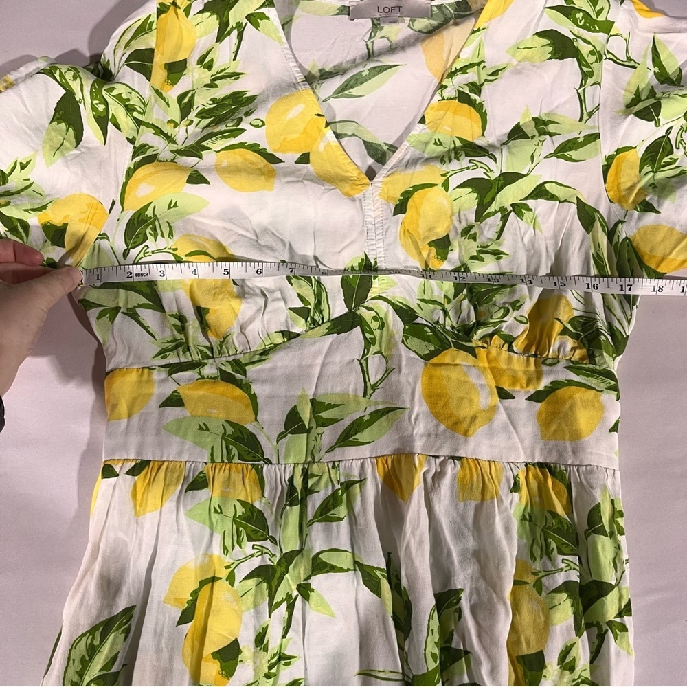LOFT Lemon Print Mini Dress - Yellow and Green sz 12 - Picture 12 of 14